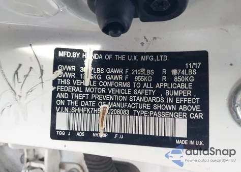 2018 Honda Civic Ex z USA, uszkodzony, nr VIN SHHFK7H57JU208083